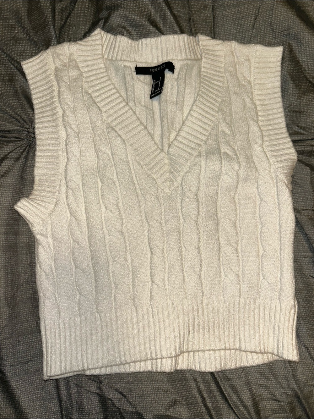 Forever 21 | Ivory Cable-Knit V-Neck Sweater Vest